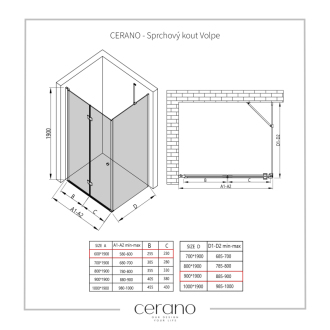 CERANO Sprchovací kút Volpe L/P chróm, transparentné sklo 60x90 cm skladacia CER-427168