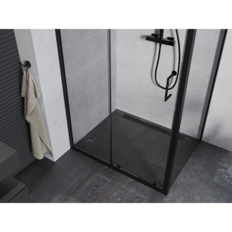 Mexen Apia výsuvná sprchová kabína 135 x 90 cm, priehľadná, čierna - 840-135-090-70-00