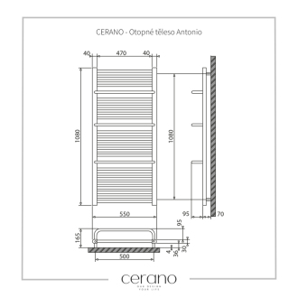 CERANO Vykurovacie teleso Antonio kombinované 655W čierna matná 1180x550 mm LIV-WD-26-55