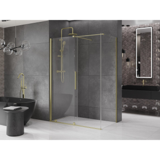 Mexen Velar vysúvací sprchovací kút 140x70, transp., brúsené zlato 871-140-070-01-55