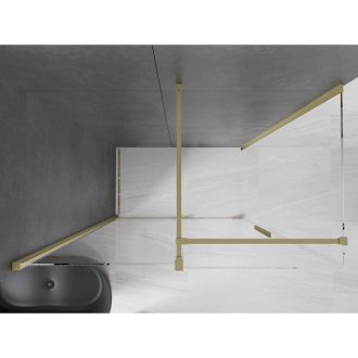 Mexen Velar vysúvací sprchovací kút 140x70, transp., brúsené zlato 871-140-070-01-55