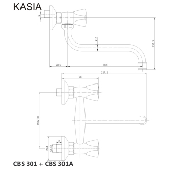 Mereo Kasia drezová batéria nástenná 150 mm, s ramienkom 18 mm - 200 mm M-CBS301