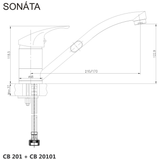 Mereo Sonáta drezová batéria stojanková s ramienkom plochým 210 mm M-CB201N