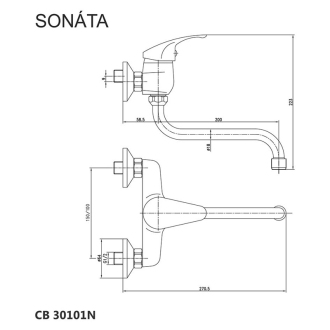 Mereo Sonáta drezová batéria nástenná 150 mm s ramienkom pr. 18 mm - 200 mm M-CB30101N