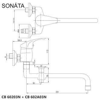 Mereo Sonáta nástenná batéria do byt. jadra 150 mm bez príslušenstva M-CB60203N