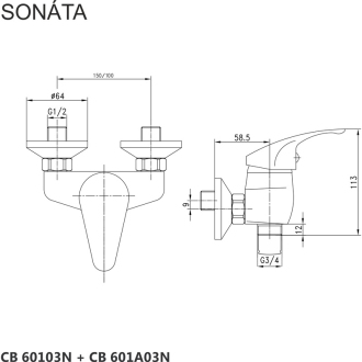 Mereo Sonáta sprchová batéria nástenná 150 mm bez príslušenstva M-CB60103N