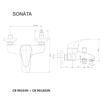 Mereo Sonáta vaňová batéria nástenná 150 mm bez príslušenstva M-CB90103N