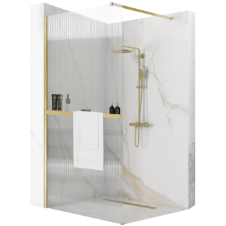 Sprchová zástena REA AERO Intimo Gold Brush 120 walk-in + polica a vešiak EVO - zlatá