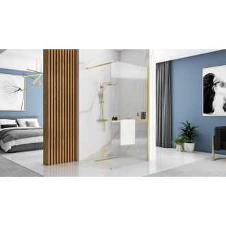 Sprchová zástena REA AERO Intimo Gold Brush 100 walk-in + polica a vešiak EVO - zlatá