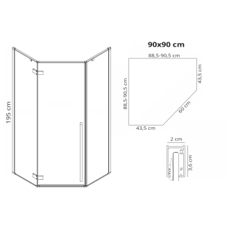 Sprchovací kút REA DIAMOND 90x90 - matná čierna