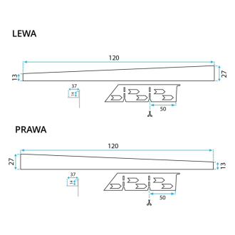 Rea Spádová lišta sprchovej vaničky 120cm, kartáčovaný nikel REA-K3203