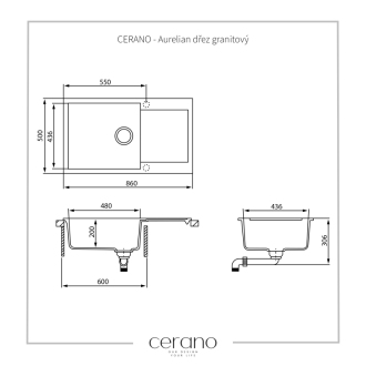 CERANO Aurelian drez granitový, 1-komorový s odkvapkáv., 860x500mm béžová matná LIVSQT104-S
