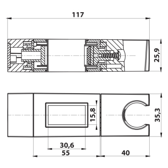 Držiak pre sprchovú tyč 30x15mm, ABS/čierna mat NDSC615