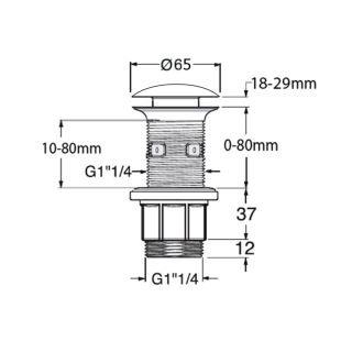 Umývadlová výpusť 5/4“, click-clack, betónová zátka, 10-80mm, žltá FG922