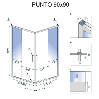 REA Sprchovací kút Punto chróm 90x90 REA-K0867