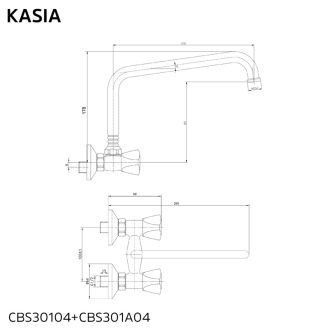 Mereo Kasia drezová batéria nástenná 150mm, s U ram.rúrkovým ? 18mm - 230mm CBS30104