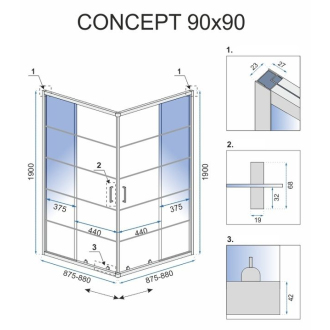Rea Concept sprchovací kút 90x90, čierna REA-K5478
