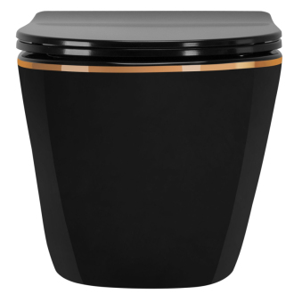 Rea Carlo Mini Rimless Duroplast Flat WC závesná misa čierna/zlatá REA-C8800