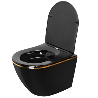 Rea Carlo Mini Rimless Duroplast Flat WC závesná misa čierna/zlatá REA-C8800