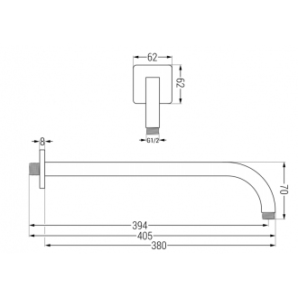 MEXEN Sprchové rameno 20x20 mm, 40 cm chróm 79113-00