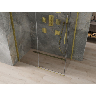Mexen Omega výsuvná sprchová kabína 140 x 70 cm, priehľadná, zlatá - 825-140-070-50-00