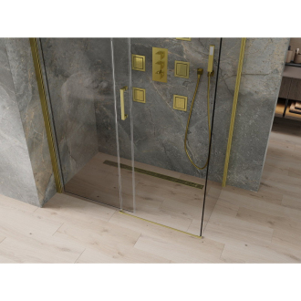 Mexen Omega výsuvná sprchová kabína 140 x 80 cm, priehľadná, zlatá - 825-140-080-50-00