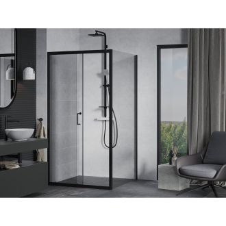 Mexen Apia výsuvná sprchová kabína 90 x 90 cm, priehľadná, čierna - 840-090-090-70-00
