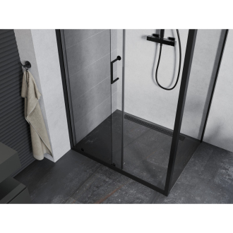 Mexen Apia výsuvná sprchová kabína 140 x 90 cm, priehľadná, čierna - 840-140-090-70-00