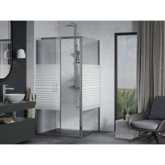Mexen Apia vysúvací sprchovací kút 90 x 90 cm, transparentný/pruhy, chróm - 840-090-090-01-20