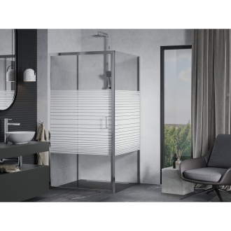 Mexen Apia vysúvací sprchovací kút 90 x 90 cm, transparentný/pruhy, chróm - 840-090-090-01-20