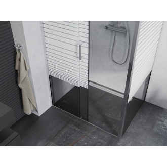 Mexen Apia vysúvací sprchovací kút 140 x 80 cm, transparentný/pruhy, chróm - 840-140-080-01-20