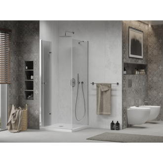 Mexen Lima skladací sprchovací kút 90 x 90 cm, transparentný, chróm + plochá sprchová vanička - 856-090-090-01-00-4010