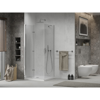 Mexen Lima skladací sprchovací kút 90 x 90 cm, transparentný, chróm + plochá sprchová vanička - 856-090-090-01-00-4010