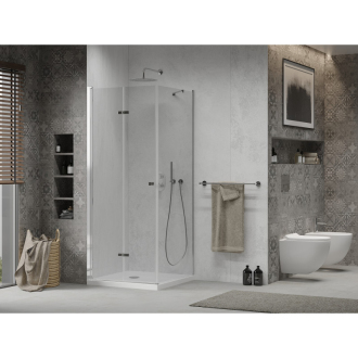 Mexen Lima skladací sprchovací kút 90 x 90 cm, transparentný, chróm + plochá sprchová vanička - 856-090-090-01-00-4010