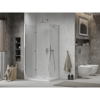 Mexen Lima skladací sprchovací kút 90 x 100 cm, transparentný, chróm + plochá sprchová vanička - 856-090-100-01-00-4010