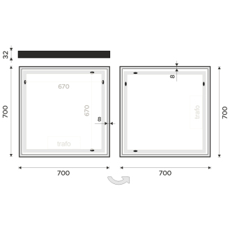 Nimco čierne LED zrkadlo 700x700 ZPC 13077-90