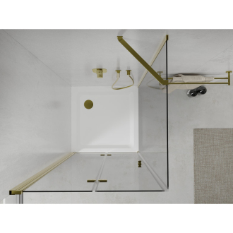 Mexen Lima skladací sprchovací kút 70 x 70 cm, transparentná, zlatá + plochá sprchová vanička - 856-070-070-50-00-4010