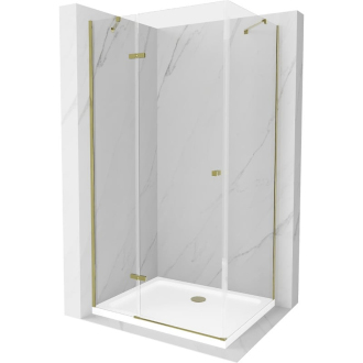 Mexen Roma sklopná sprchová kabína 70 x 80 cm, priehľadná, zlatá + plochá sprchová vanička - 854-070-080-50-00-4010