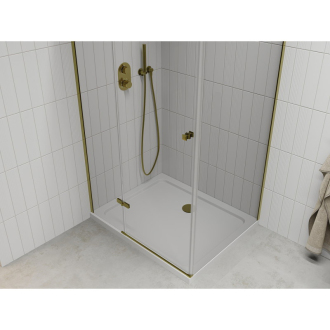 Mexen Roma sklopná sprchová kabína 80 x 70 cm, priehľadná, zlatá + plochá sprchová vanička - 854-080-070-50-00-4010