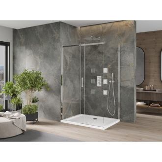 Mexen Omega výsuvná sprchová kabína 130 x 100 cm, transparentná, chróm + plochá sprchová vanička - 825-130-100-01-00-4010