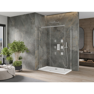 Mexen Omega výsuvná sprchová kabína 140 x 70 cm, transparentná, chróm + plochá sprchová vanička - 825-140-070-01-00-4010