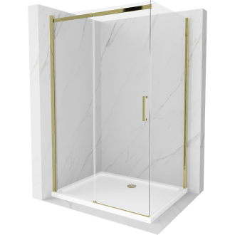 Mexen Omega výsuvná sprchová kabína 100 x 70 cm, priehľadná, zlatá + plochá sprchová vanička - 825-100-070-50-00-4010