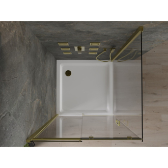 Mexen Omega výsuvná sprchová kabína 100 x 100 cm, priehľadná, zlatá + plochá sprchová vanička - 825-100-100-50-00-4010
