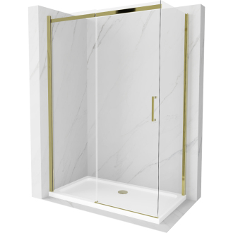 Mexen Omega výsuvná sprchová kabína 140 x 70 cm, priehľadná, zlatá + plochá sprchová vanička - 825-140-070-50-00-4010