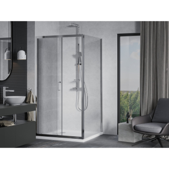 Mexen Apia výsuvná sprchová kabína 90 x 90 cm, transparentná, chróm + plochá sprchová vanička - 840-090-090-01-00-4010