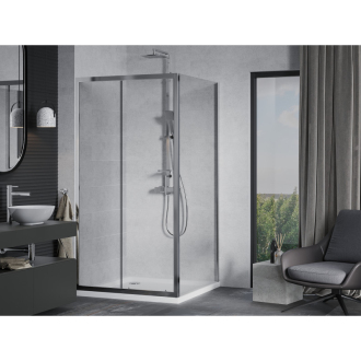 Mexen Apia výsuvná sprchová kabína 100 x 100 cm, transparentná, chróm + plochá sprchová vanička - 840-100-100-01-00-4010