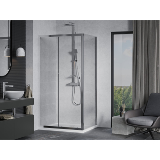Mexen Apia výsuvná sprchová kabína 110 x 80 cm, transparentná, chróm + plochá sprchová vanička - 840-110-080-01-00-4010