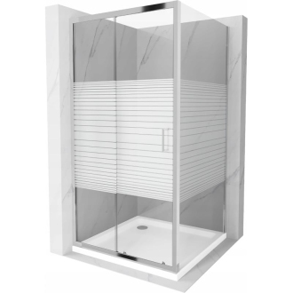 Mexen Apia výsuvná sprchová kabína 90 x 90 cm, transparentná/pruhy, chróm + plochá sprchová vanička - 840-090-090-01-20-4010