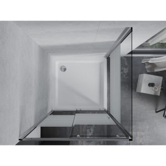Mexen Apia výsuvná sprchová kabína 90 x 90 cm, transparentná/pruhy, chróm + plochá sprchová vanička - 840-090-090-01-20-4010