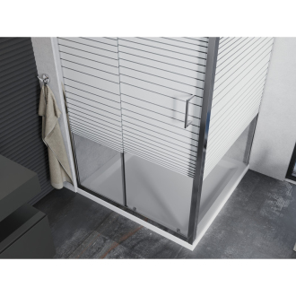 Mexen Apia výsuvná sprchová kabína 90 x 90 cm, transparentná/pruhy, chróm + plochá sprchová vanička - 840-090-090-01-20-4010